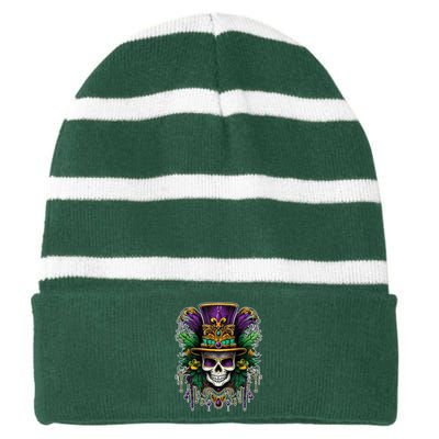 Mardi Gras Sugar Skull Party Striped Beanie with Solid Band