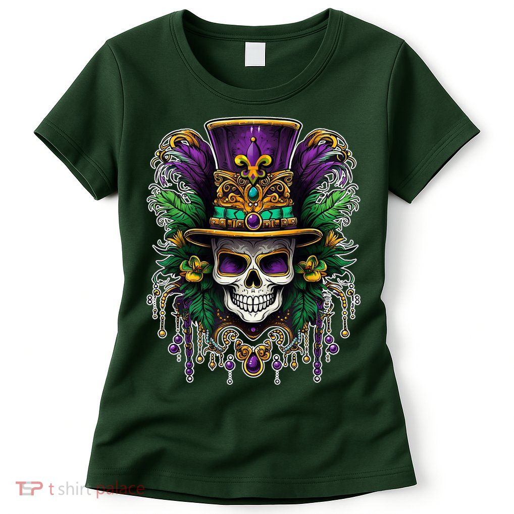 Mardi Gras Sugar Skull Party Womens T-Shirt