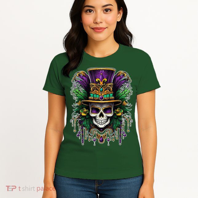 Mardi Gras Sugar Skull Party Womens T-Shirt