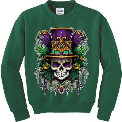 Mardi Gras Sugar Skull Party Kids Sweatshirt