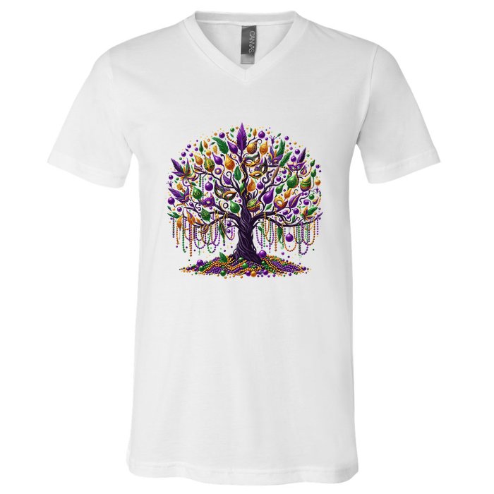 Mardi Gras Tree Beads New Orleans 2025 Festival Bead V-Neck T-Shirt