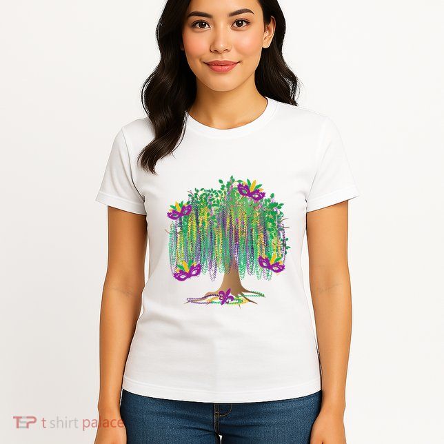 Mardi Gras Tree Beads New Orleans 2025 Festival Bead Womens T-Shirt