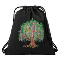 Mardi Gras Tree Beads New Orleans 2024 Watercolor Festival Drawstring Bag