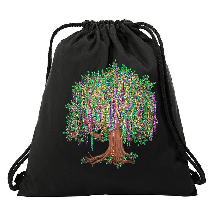 Mardi Gras Tree Beads New Orleans 2024 Watercolor Festival Drawstring Bag