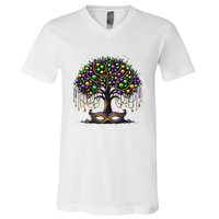 Mardi Gras Tree Beads New Orleans 2025 Festival Bead V-Neck T-Shirt