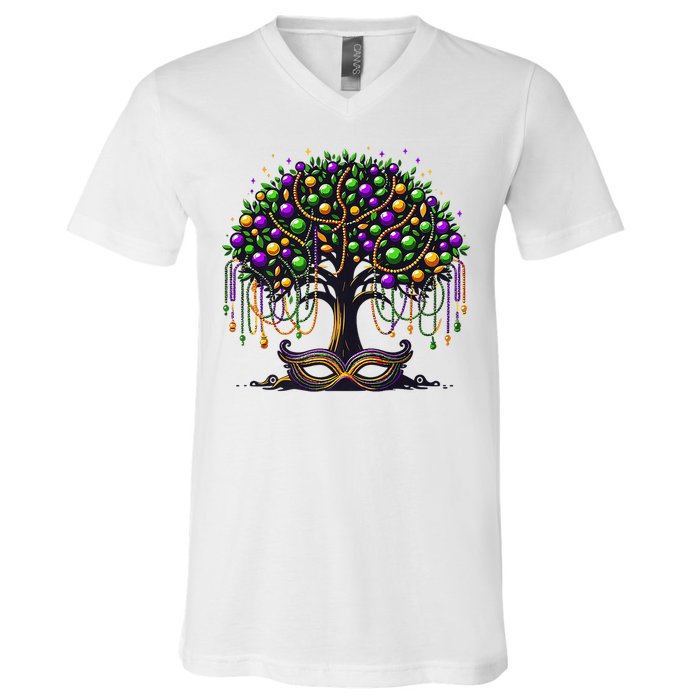 Mardi Gras Tree Beads New Orleans 2025 Festival Bead V-Neck T-Shirt