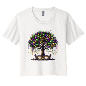 Mardi Gras Tree Beads New Orleans 2025 Festival Bead Women's Crop Top Tee