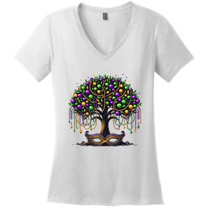 Mardi Gras Tree Beads New Orleans 2025 Festival Bead Women's V-Neck T-Shirt