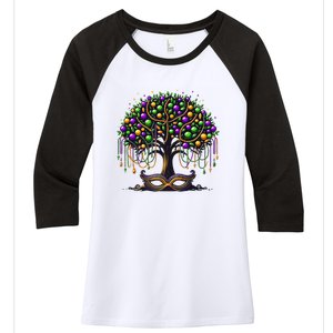 Mardi Gras Tree Beads New Orleans 2025 Festival Bead Women's Tri-Blend 3/4-Sleeve Raglan Shirt