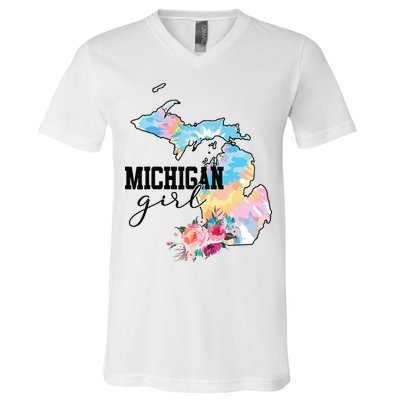 Michigan Girl Tie Dye State Michigan Lovers V-Neck T-Shirt