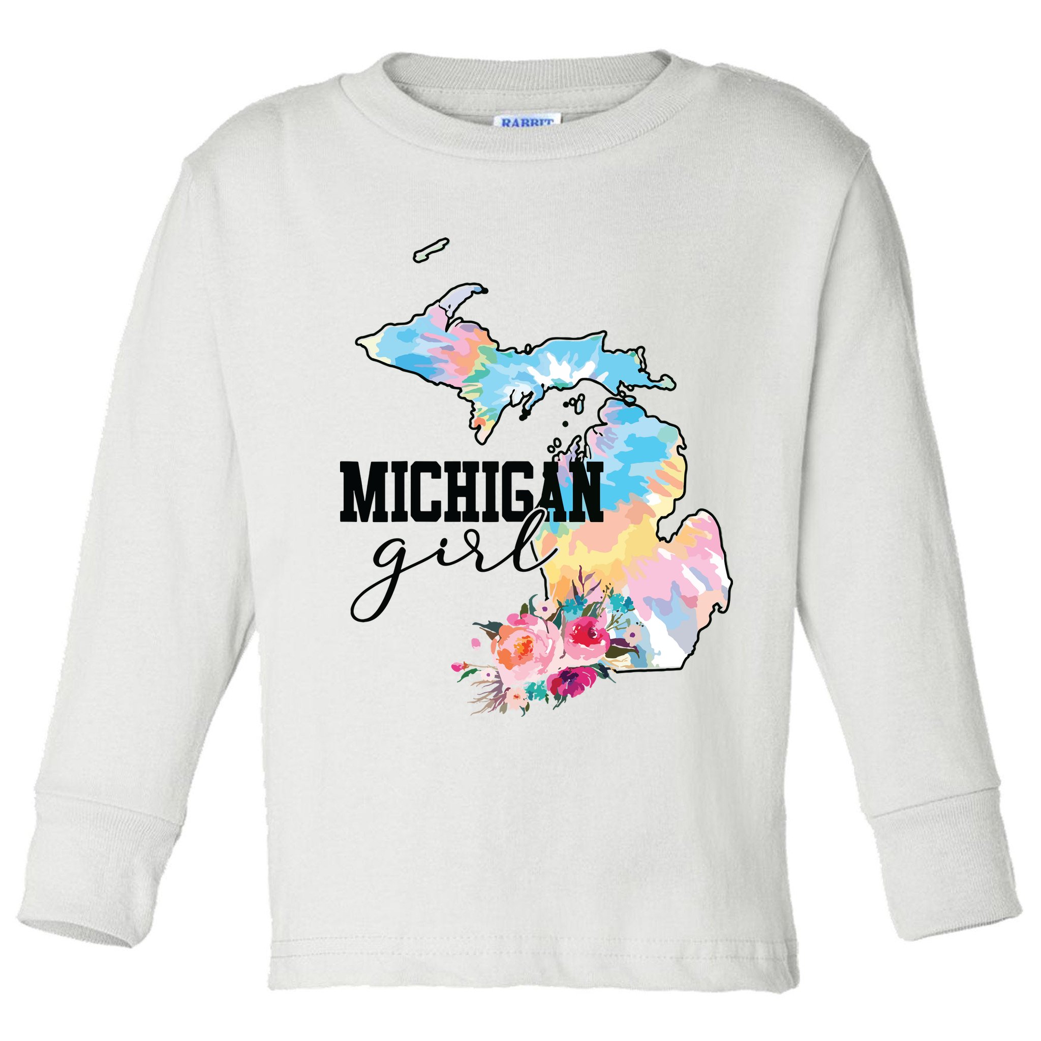 Michigan Girl Tie Dye State Michigan Lovers Toddler Long Sleeve Shirt