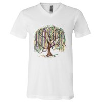 Mardi Gras Tree Beads New Orleans 2025 Festival Bead Tree V-Neck T-Shirt