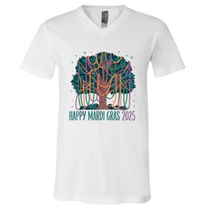 Mardi Gras Tree Beads New Orleans 2025 Festival Bead Tree V-Neck T-Shirt