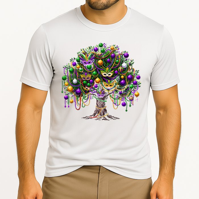 Mardi Gras Tree Beads New Orleans 2025 Festival Bead Tree Cooling Performance Crew T-Shirt