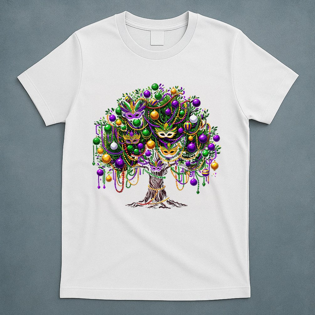 Mardi Gras Tree Beads New Orleans 2025 Festival Bead Tree T-Shirt