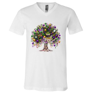 Mardi Gras Tree Beads New Orleans 2025 Festival Bead Tree V-Neck T-Shirt