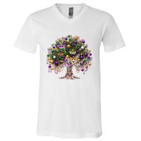 Mardi Gras Tree Beads New Orleans 2025 Festival Bead Tree V-Neck T-Shirt