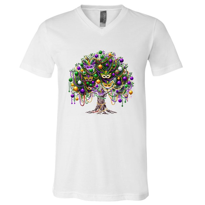 Mardi Gras Tree Beads New Orleans 2025 Festival Bead Tree V-Neck T-Shirt