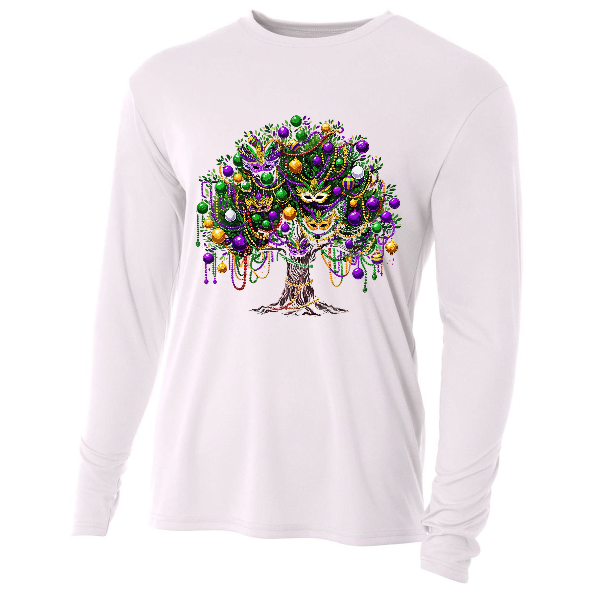 Mardi Gras Tree Beads New Orleans 2025 Festival Bead Tree Cooling Performance Long Sleeve Crew