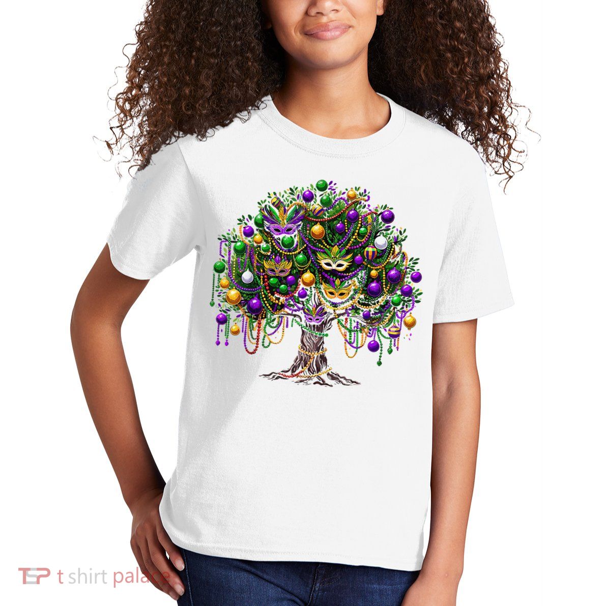 Mardi Gras Tree Beads New Orleans 2025 Festival Bead Tree Kids T-Shirt