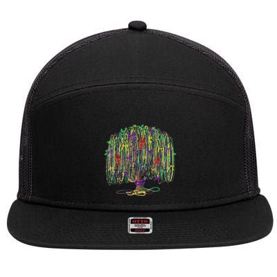 Mardi Gras Tree Beads New Orleans 2025 Festival Bead Tree 7 Panel Mesh Trucker Snapback Hat