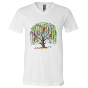 Mardi Gras Tree Beads New Orleans 2025 Festival Bead Tree V-Neck T-Shirt