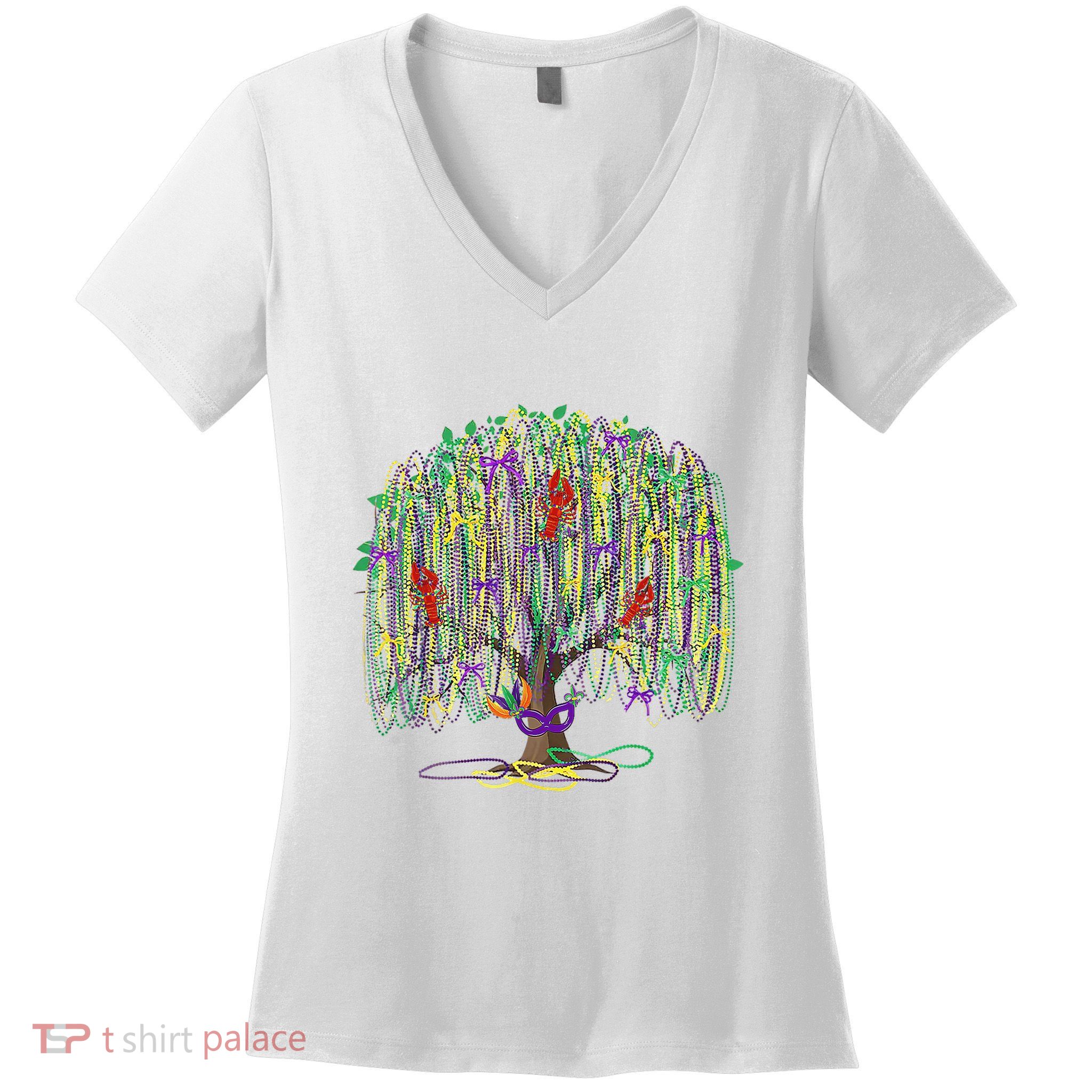 Mardi Gras Tree Beads New Orleans 2025 Festival Bead Tree Women's V-Neck T-Shirt
