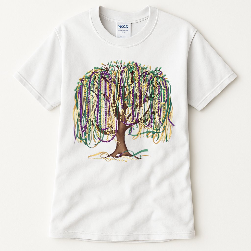 Mardi Gras Tree Beads New Orleans 2025 Festival Bead Tree Tall T-Shirt