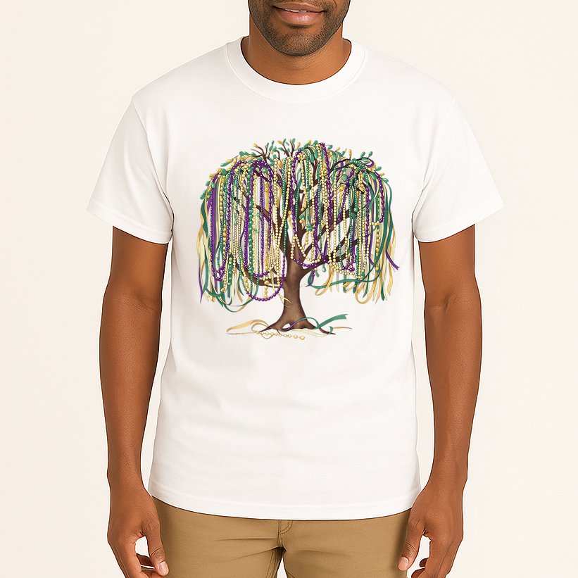 Mardi Gras Tree Beads New Orleans 2025 Festival Bead Tree Tall T-Shirt