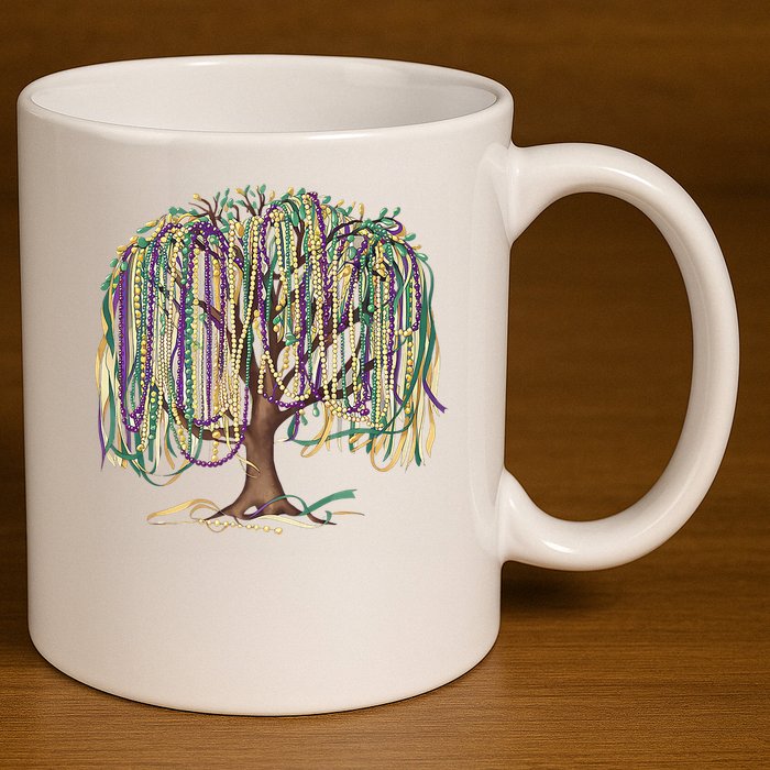 Mardi Gras Tree Beads New Orleans 2025 Festival Bead Tree 11oz C Handle Ceramic Mug