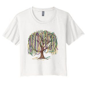 Mardi Gras Tree Beads New Orleans 2025 Festival Bead Tree Women's Crop Top Tee