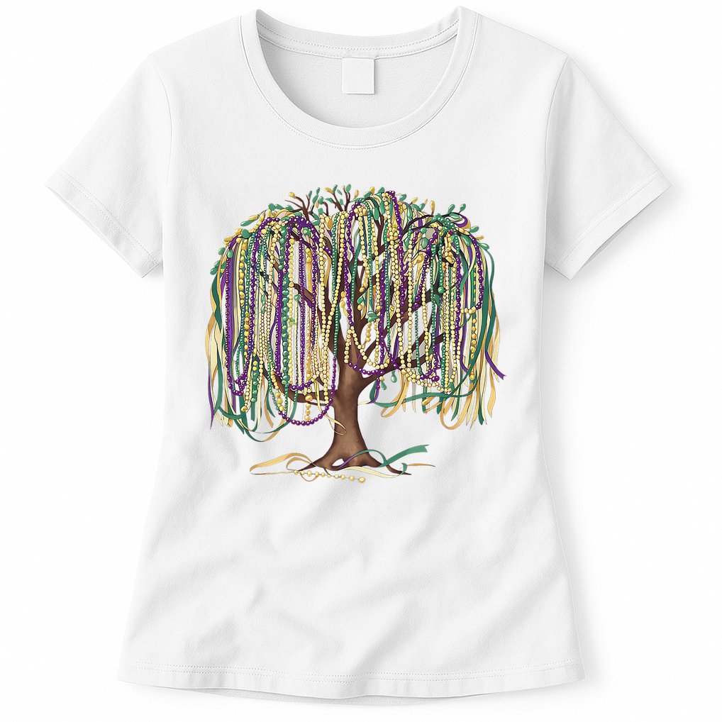 Mardi Gras Tree Beads New Orleans 2025 Festival Bead Tree Womens T-Shirt