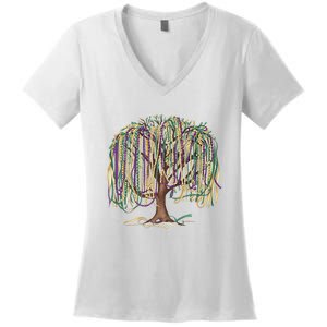 Mardi Gras Tree Beads New Orleans 2025 Festival Bead Tree Women's V-Neck T-Shirt