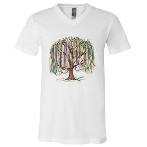 Mardi Gras Tree Beads New Orleans 2025 Festival Bead Tree V-Neck T-Shirt