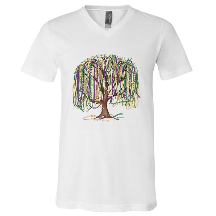 Mardi Gras Tree Beads New Orleans 2025 Festival Bead Tree V-Neck T-Shirt