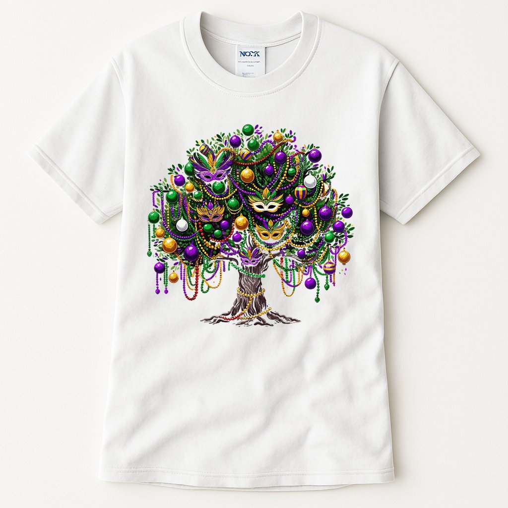Mardi Gras Tree Beads New Orleans 2025 Festival Bead Tree Tall T-Shirt