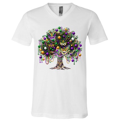 Mardi Gras Tree Beads New Orleans 2025 Festival Bead Tree V-Neck T-Shirt