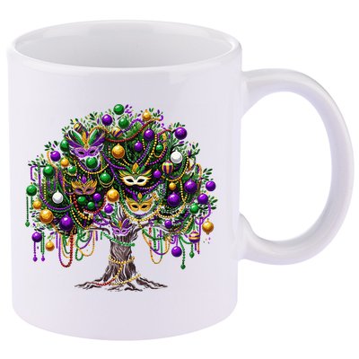 Mardi Gras Tree Beads New Orleans 2025 Festival Bead Tree 11oz C Handle Ceramic Mug