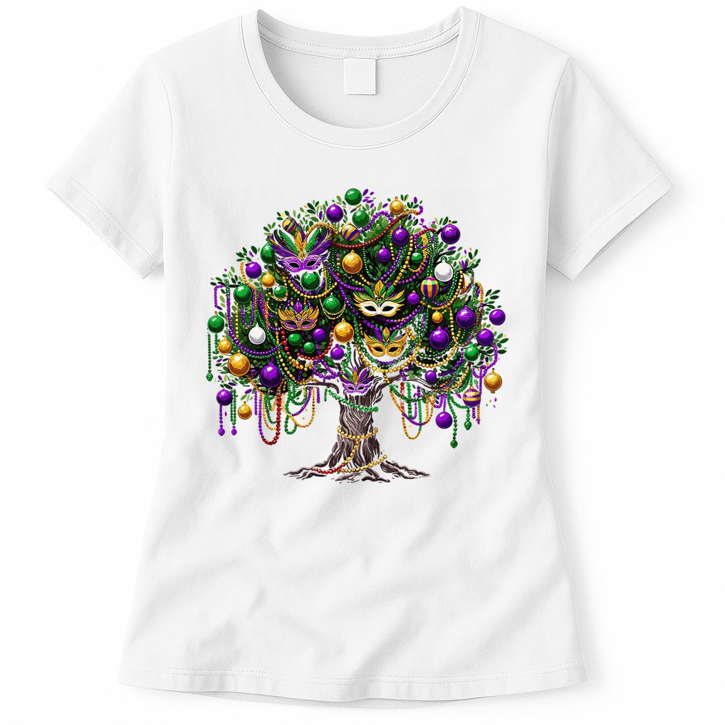 Mardi Gras Tree Beads New Orleans 2025 Festival Bead Tree Womens T-Shirt