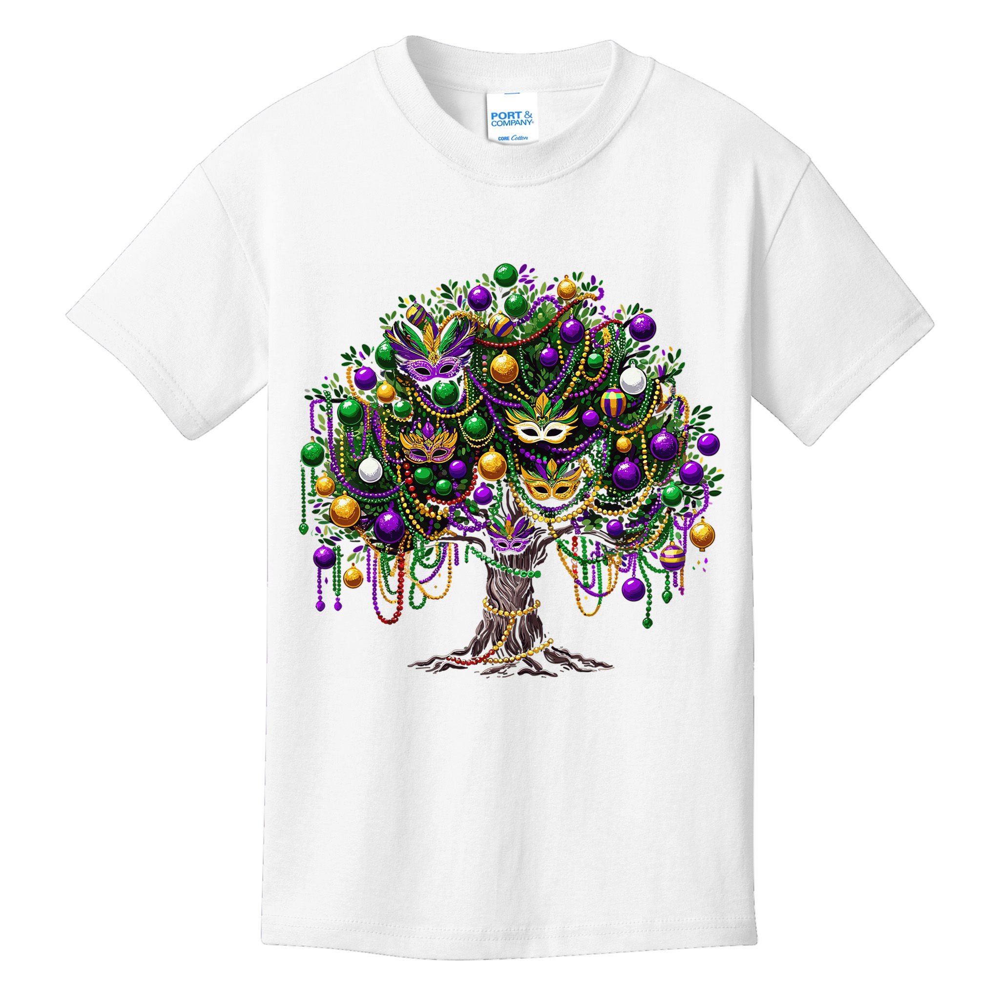 Mardi Gras Tree Beads New Orleans 2025 Festival Bead Tree Kids T-Shirt