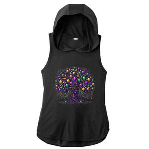 Mardi Gras Tree Beads New Orleans 2025 Festival Bead Tree Ladies PosiCharge Tri-Blend Wicking Draft Hoodie Tank