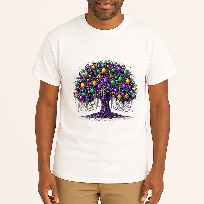 Mardi Gras Tree Beads New Orleans 2025 Festival Bead Tree Tall T-Shirt