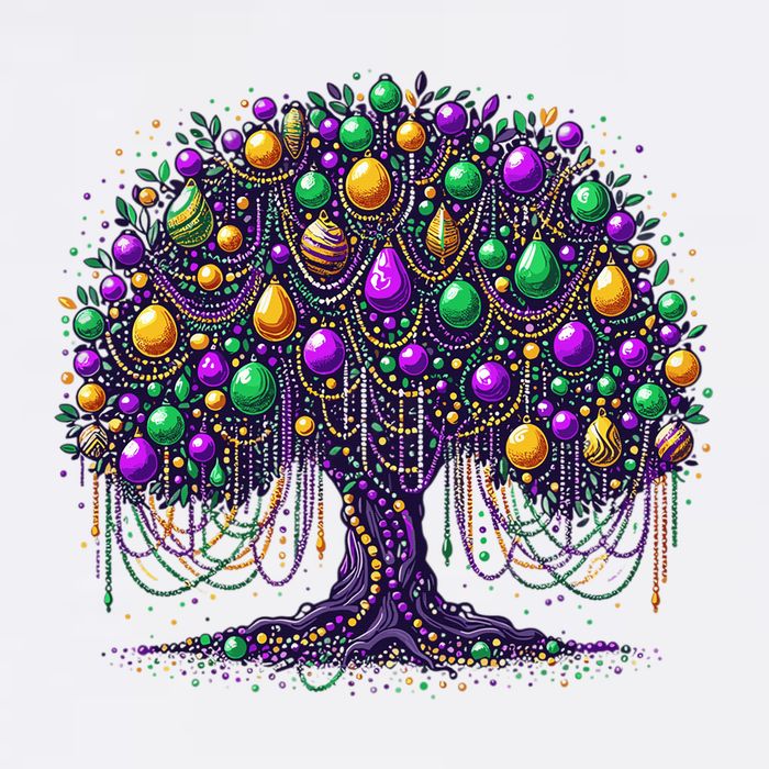 Mardi Gras Tree Beads New Orleans 2025 Festival Bead Tree Tall T-Shirt