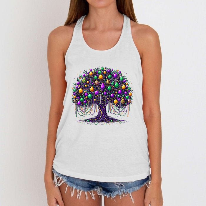 Mardi Gras Tree Beads New Orleans 2025 Festival Bead Tree Women's Knotted Racerback Tank