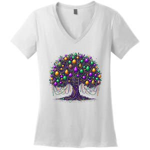 Mardi Gras Tree Beads New Orleans 2025 Festival Bead Tree Women's V-Neck T-Shirt