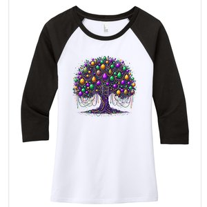 Mardi Gras Tree Beads New Orleans 2025 Festival Bead Tree Women's Tri-Blend 3/4-Sleeve Raglan Shirt