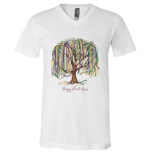 Mardi Gras Tree Beads New Orleans 2025 Festival Bead Tree V-Neck T-Shirt