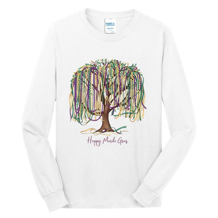 Mardi Gras Tree Beads New Orleans 2025 Festival Bead Tree Tall Long Sleeve T-Shirt