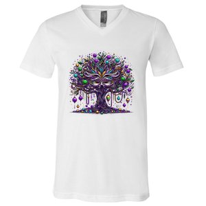 Mardi Gras Tree Beads New Orleans 2025 Festival Bead V-Neck T-Shirt