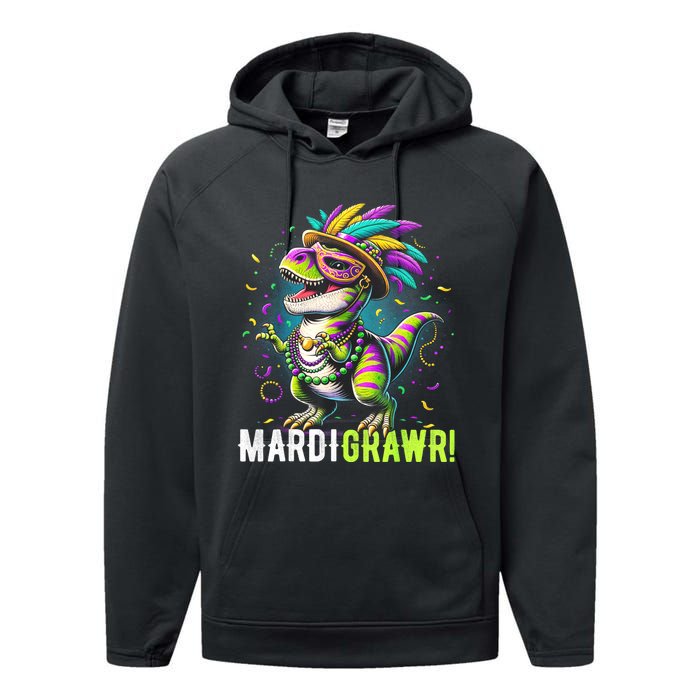 Mardi Gras T Rex Dinosaur Mardi Grawr Childrens Performance Fleece Hoodie